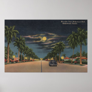 Hollywood, FL - Moonlight View over Hollywood Poster
