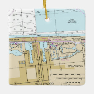 Hollywood Florida Nautical Chart Ceramic Ornament