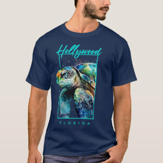 Hollywood Florida Watercolor Sea Turtle Portrait T-Shirt