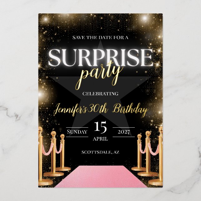 Hollywood Glam Birthday Party Save the Date (Front)