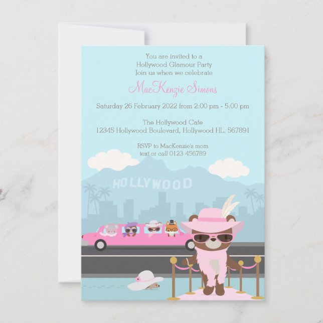 Hollywood Glamour Star Woodland animals  Invitation (Front)