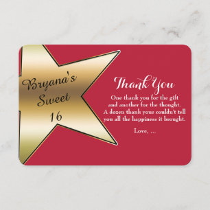 Hollywood Gold Star Red Thank You Cards