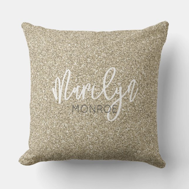 Hollywood Golden Glitter NAME Elegant Chic Cushion (Front)