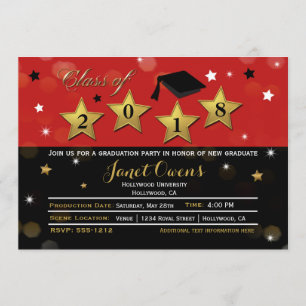 HOLLYWOOD GRADUATION Graduate Red Gold Invitation