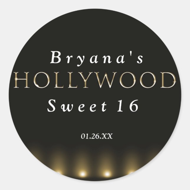 Hollywood Lights Black Party Sticker Label (Front)