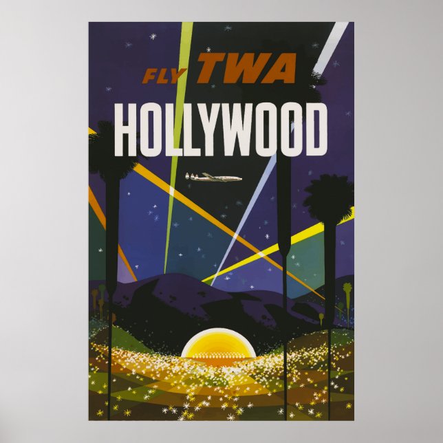 Hollywood Lights Vintage Travel Poster (Front)