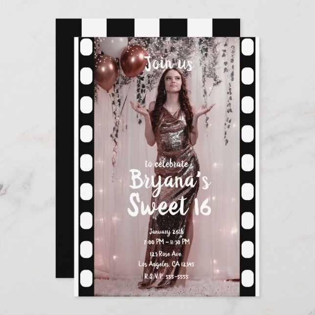 Hollywood Movie Cinema Film Photography Sweet 16  Invitation (Front/Back)