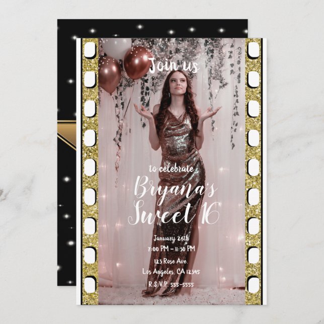 Hollywood Movie Gold Star Film Sweet 16  Invitation (Front/Back)