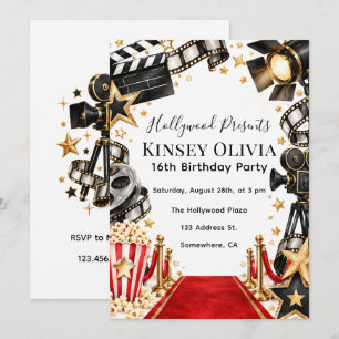 Hollywood Movie Night Birthday Girl Invitation