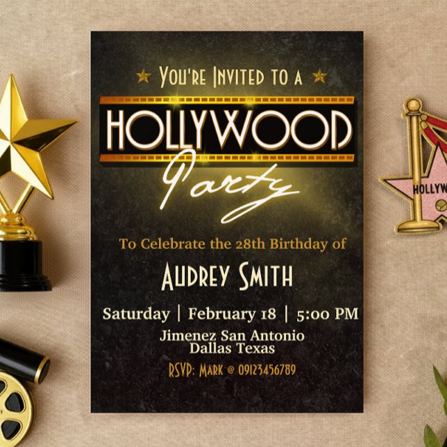 Hollywood Party Invitation (Hollywood Party Invitation Canva Template)