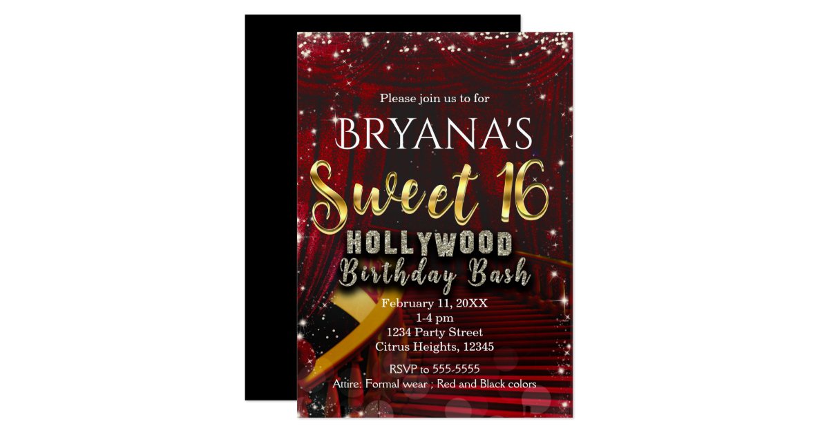 Hollywood Red Carpet Stairs SWEET 16 Birthday Invitation ...
