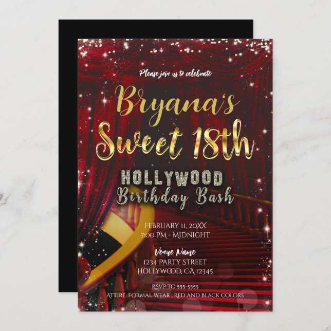 Hollywood Red Carpet Stairs SWEET 18 18th Party Invitation (Front/Back)