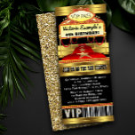 Hollywood Red Carpet Ticket Party Invitations<br><div class="desc">Hollywood red carpet invitation with beautiful red and gold red carpet and marquee on a beautiful black and gold background. You can easily customise these gorgeous red carpet party invitations for your event by simply adding your details. You can also remove the glitter background to add your own colour. This...</div>