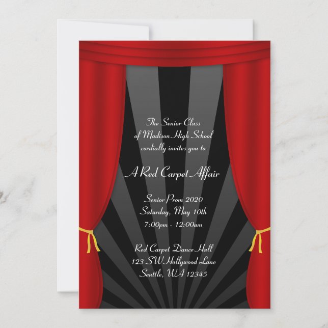 Hollywood Red Curtain Prom Formal Invitations (Front)