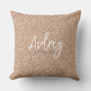 Hollywood Rose Gold Glitter Star NAME Elegant Chic Cushion