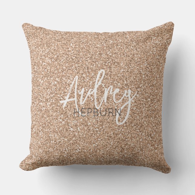 Hollywood Rose Gold Glitter Star NAME Elegant Chic Cushion (Front)