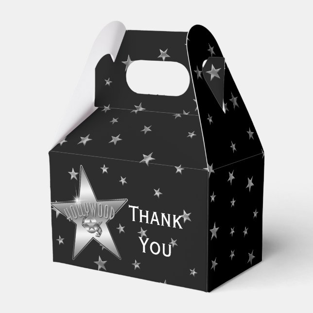 HOLLYWOOD SILVER STAR Birthday Party Favour Boxes (Front Side)