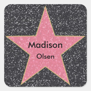 Hollywood Square Printed Glitter Name Stickers
