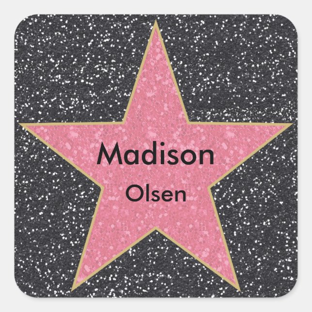Hollywood Square Printed Glitter Name Stickers (Front)