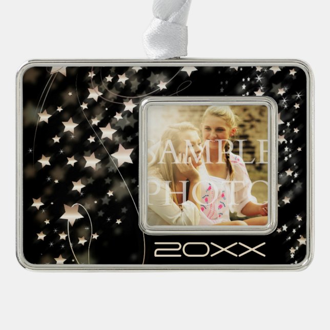 Hollywood Star Custom Photo Year Silver Plated Framed Ornament (Front)