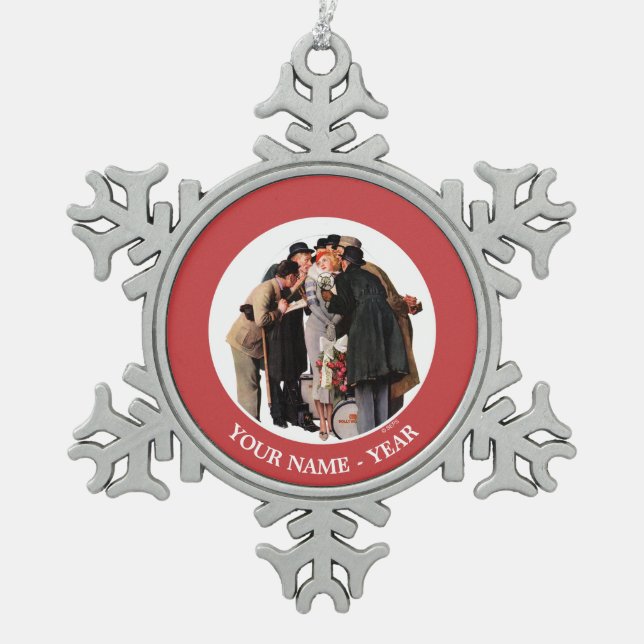 Hollywood Starlet Snowflake Pewter Christmas Ornament (Front)