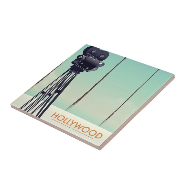 Hollywood Vintage camera Travel poster Ceramic Tile (Side)