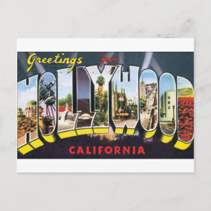 HOLLYWOOD vintage travel luggage label Postcard