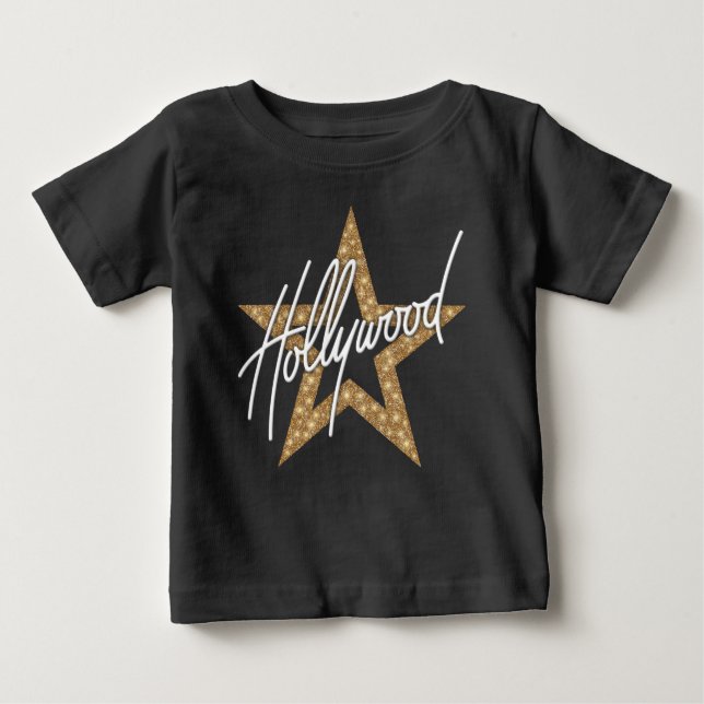 Hollywood White Hand Script With Star Baby T-Shirt (Front)