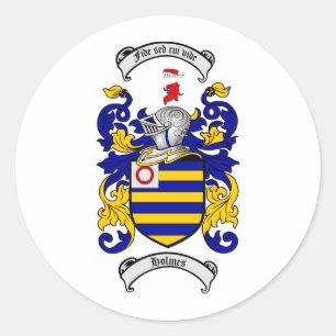 HOLMES FAMILY CREST -  HOLMES COAT OF ARMS CLASSIC ROUND STICKER