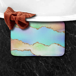 Holo Agate Faux Iridescent Pastel Ombre Marble Bath Mat