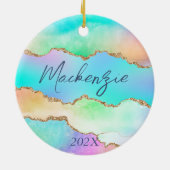 Holo Agate | Faux Iridescent Pastel Ombre Marble Ceramic Ornament (Back)