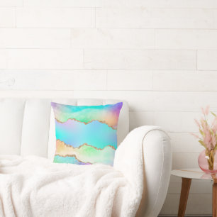 Holo Agate   Faux Iridescent Pastel Ombre Marble Cushion