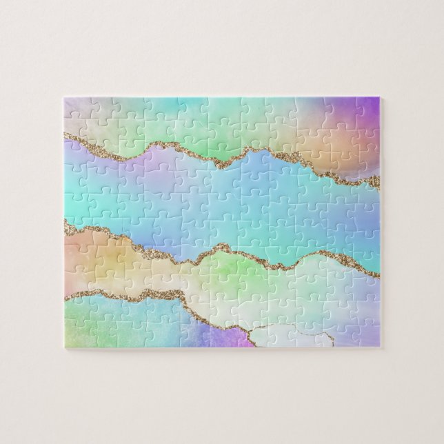 Holo Agate | Faux Iridescent Pastel Ombre Marble Jigsaw Puzzle (Horizontal)