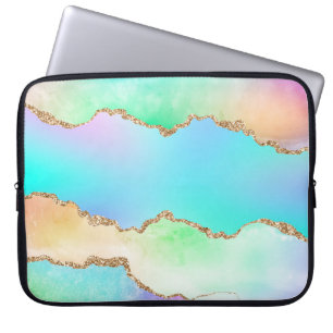 Holo Agate   Faux Iridescent Pastel Ombre Marble Laptop Sleeve