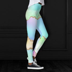 Holo Agate   Faux Iridescent Pastel Ombre Marble Leggings