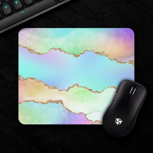 Holo Agate Faux Iridescent Pastel Ombre Marble Mouse Pad