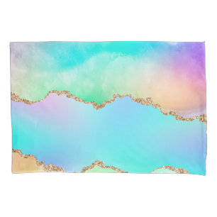 Holo Agate   Faux Iridescent Pastel Ombre Marble Pillowcase