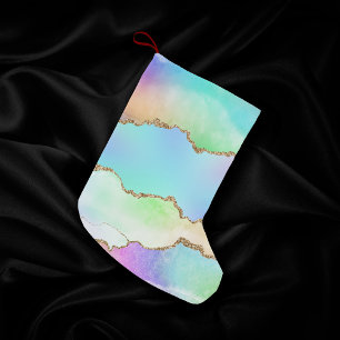 Holo Agate   Faux Iridescent Pastel Ombre Marble Small Christmas Stocking