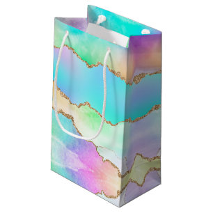 Holo Agate   Faux Iridescent Pastel Ombre Marble Small Gift Bag