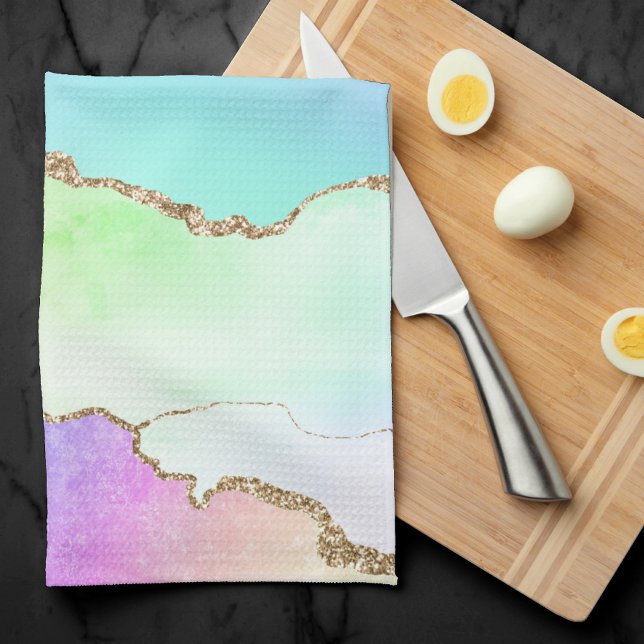 Holo Agate | Faux Iridescent Pastel Ombre Marble Tea Towel (Creator Uploaded)
