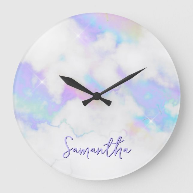 Holo Glam Marble Name Large Clock (Front)