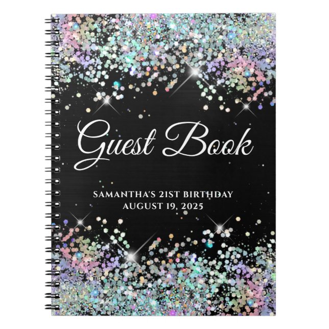 Holo Glitter Black Ombre 21st Birthday Guestbook Notebook (Front)
