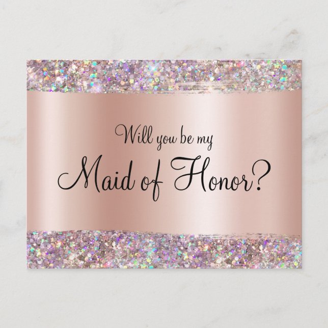 Holo Glitter Edge Pastel Rose Gold Foil Gradient Postcard (Front)