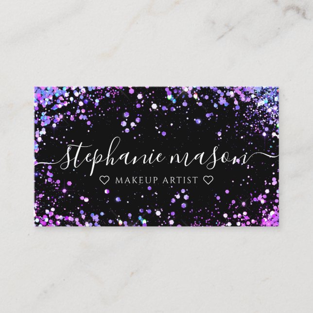 Holo Glitter Makeup Artist Black Business Card (Front)