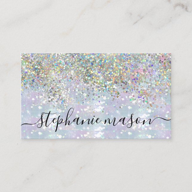 Holo Glitter Makeup Artist Silver Business Card (Front)