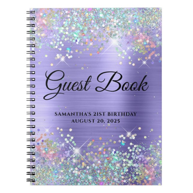 Holo Glitter Periwinkle 21st Birthday Guestbook Notebook (Front)