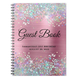 Holo Glitter Pink Foil 21st Birthday Guestbook Notebook