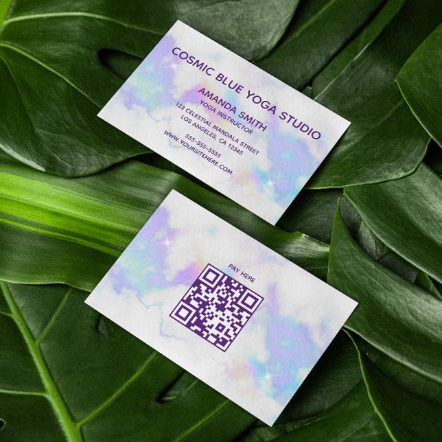 Holo Marble Glam Minimalist Modern QR Code Business Card (Holo Marble Glam Minimalist Modern QR Code Business Card)