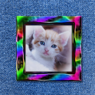 Holo Rainbow Artistic Border Photo 15 Cm Square Badge