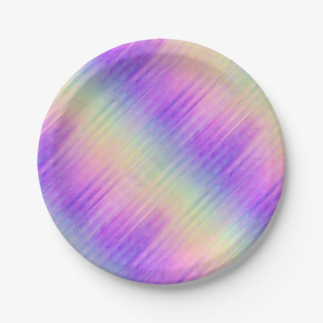 holo rainbow pinstripe : paper plate (Front)